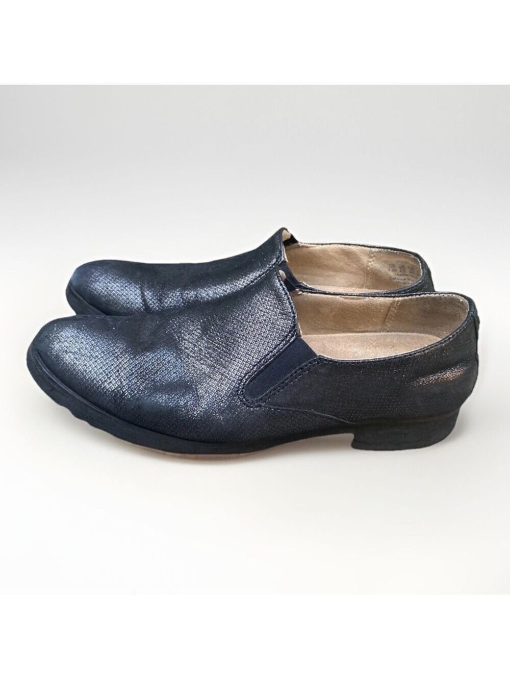 Naturalizer Metallic Black Leather Geraldine Slip-On Loafers Sz 6.5/36.5